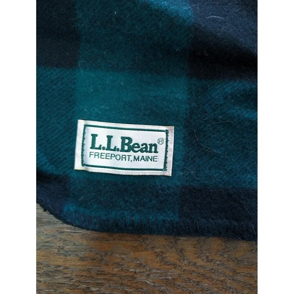 Vintage LL Bean Buffalo Plaid Wool Camp Blanket 95x61 Whipstitch USA Cabin Lodge